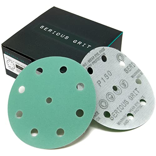 Serious Grit - 5-Inch 9-Hole P150 Grit Sanding Discs - 50 Pack Box - size: 150 Grit