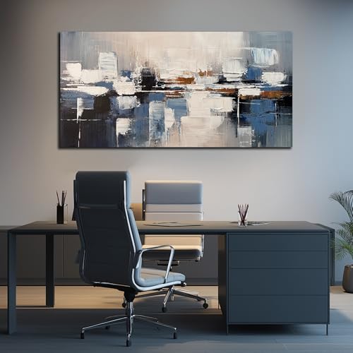 AUUZAIUA Abstract Canvas Wall Art Blue and White Oil Painting 29x58 Inch - size: 29"L x 58"W