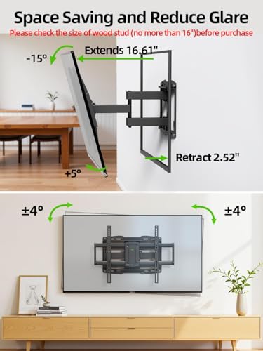 Full Motion TV Wall Mount for 42 55 65 75 85 86 inch, TV Mount Swivel and Tilt,Wall Mount Bracket with Dual Articulating Arms Up to 132lbs, VESA 600x400mm, Max 16" Wood Studs, USX Mount XML019 - size: 42-86 inch