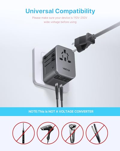 VINTAR Universal Travel Adapter 30W, 6-in-1 with 3 USB-C & 2 USB-A, Silver - color: 30W Silver