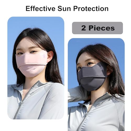 2Pcs UV Face Mask, Sun Masks for Women, Cooling Breathable Face Cover for Outdoors, Washable Reusable - color: Pink, Dark Grey