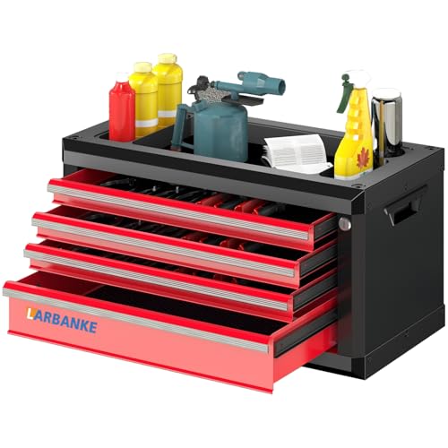 LARBANKE Portable 4-Drawer Tool Chest with Handle,Lockable Tool Box,Red