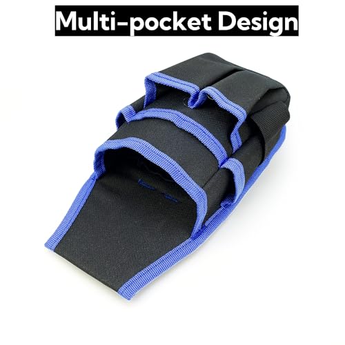 Small Canvas Tool Pouch with Adjustable Belt for Electricians, Carpenters, and Mechanics, 6-Pocket Tool Organizer Utility Tool Belt with Handy Hanging Loop, 5x10 Inch - color: blue black-1pcs