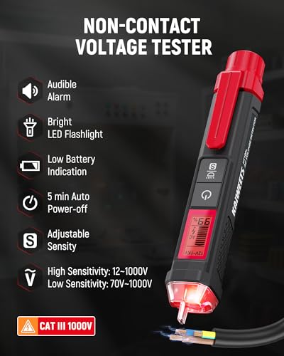 KAIWEETS Electrical Test Kit KIT01, Digital Multimeter, Smart Non-Contact Voltage Tester & GFCI Outlet Tester with LCD, Complete Set with Carrying Case & Batteries for Electrician, DIY & HVAC