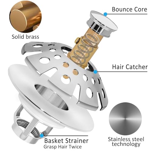 AzWzz Bathroom Sink Stopper,Sink Hair Catcher,Bathroom Sink Drain Strainer Pop Up Drain Cover Plug,Universal for 1.1 to 1.65in Sink Drain Hole - color: Chrome Silver