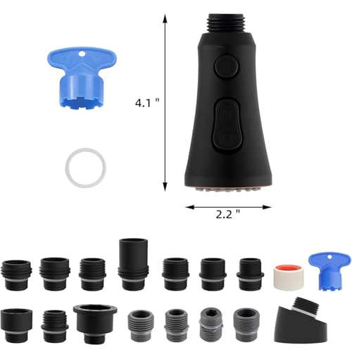 Hibbent Pull Down Kitchen Faucet Head Replacement with 15 Adapters - color: Oil Rubbed Bronze, style: Stay on sprayer without hold button
