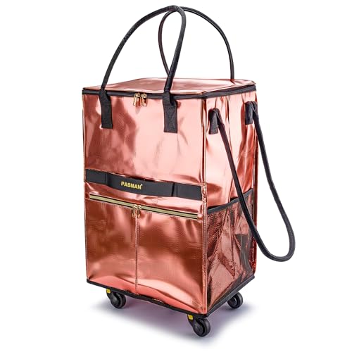 PASMAN Reusable Foldable Rolling Grocery Bag on 5 Wheels,Large, Rose Gold - color: Rose Gold, size: Large