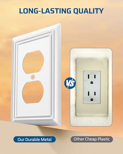 DEWENWILS 4 Pack White Outlet Cover Plate, White Metal Outlet Covers - color: White, size: 1 Duplex 4PK