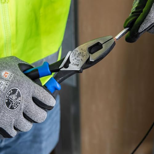 Klein Tools J2000-9NECRTP Side Cutter Linemans Pliers, Made in USA, with Tape Pulling and Wire Crimping, High Leverage, 9-Inch - style: Cuts / Crimps / FT Pulling