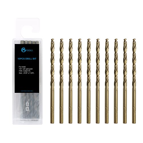 GMTOOLS 1/8 inch Cobalt Drill Bits, M35 HSS, 135 Degree Tip, Jobber Length Twist Drill Bit Set for Hard Metal, Stainless Steel, Cast Iron, Wood and Plastic, with Storage Case, Pack of 10 - style: M35-1/8-10pcs