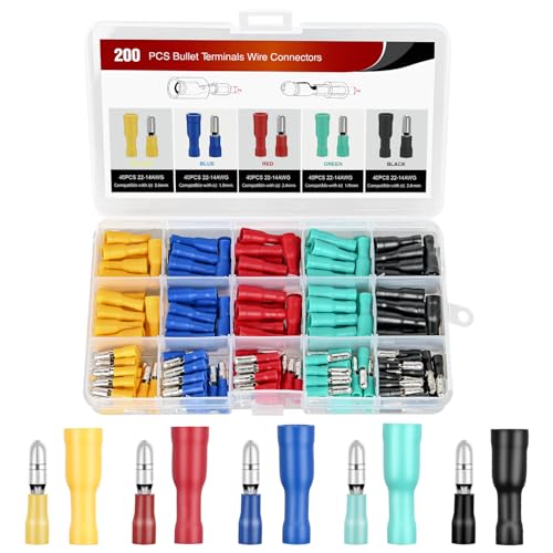 Nilight 200PCS Bullet Terminals Wire Connectors AWG 22-14 - color: 200PCS Bullet Terminals