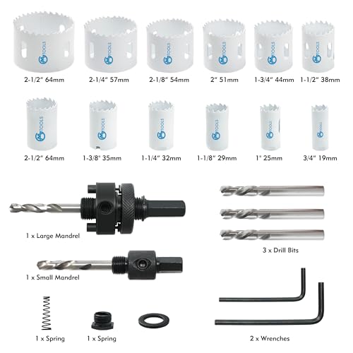 GMTOOLS Hole Saw Kit Bi Metal, with 3/4" to 2-1/2" 22 PCS Saw Blades in Case, Hole Saw Set for Metal, Wood and Plastic, with Clean and Smooth Cutting Edge, Fast Chip Removal - style: BI Hole Saw 22pcs
