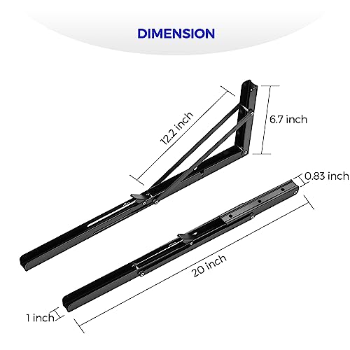 Ravinte Matte Black Folding Shelf Brackets, 20 Inch, 2 Pack - size: 20 Inch