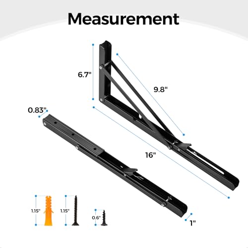 Matte Black Folding Shelf Brackets, 16 Inch, 4 Pack - size: 16 Inch