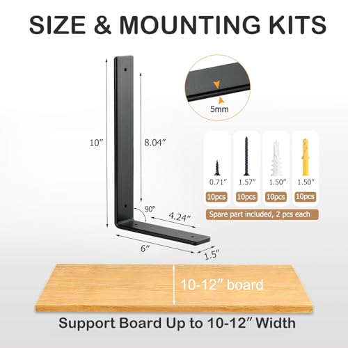 10 Inch Heavy Duty Floating Shelf L Brackets, 160 lbs, 4 Pack - size: 10x6"(4pcs)