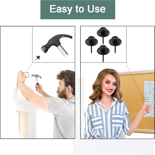 60 PCS Double Headed Picture Hanging Nails, Wall Hangers Without Nails, Thumb Tacks for Wall Hangings Picture, Renter Friendly Decor Push Pins for Tapestry Frame Art - style: Black 60 pcs