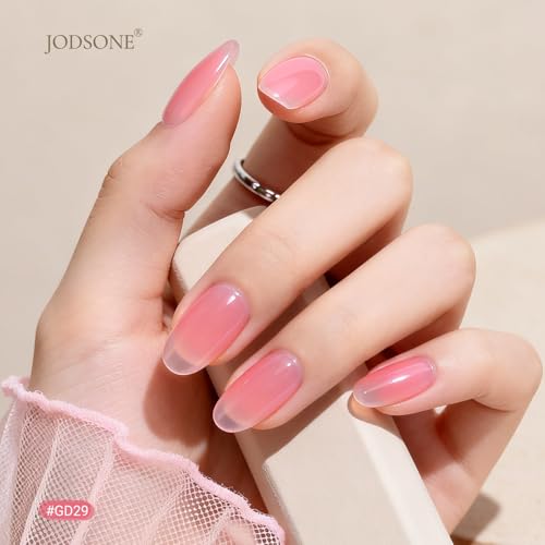 JODSONE Jelly Gel Nail Polish Set, 32 Colors Sheer Pink Gel Polish Set with Base & Top Matte Glitter Coat for Nail Art DIY Salon at Home - color: B30