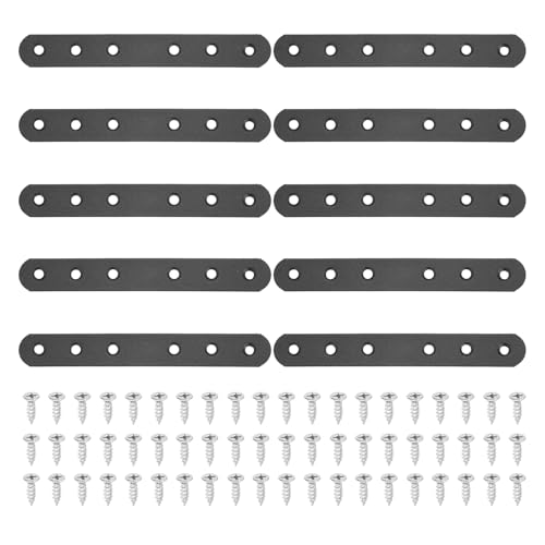 uxcell 10Pcs Iron Straight Brace, 5.3" x 0.7" Flat Repair Plates Flat Straight Brace Brackets Mending Plate Connector Joining Bracket with Screws for Wooden Furniture Joint, Black - color: Black, size: 5.3" x 0.7"