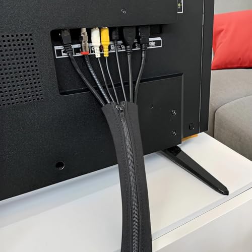 4 PCS Zipper Cable Organizer Sleeves, Cable Management Sleeve for TV and Computer Cords, Black Polyester, Reliable and Easy to Use ，and Effectively Prevent Pets from Chewing