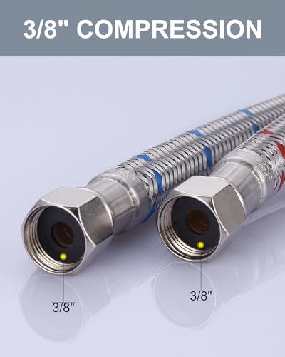 ALEASHA Faucet Supply Lines,9 Inch Faucet Hose Connector 3/8" to 3/8" Female Compression Thread Stainless Steel Braided Bathroom Kitchen Faucet Connector Water Supply Line,2Pcs - size: 9 Inch