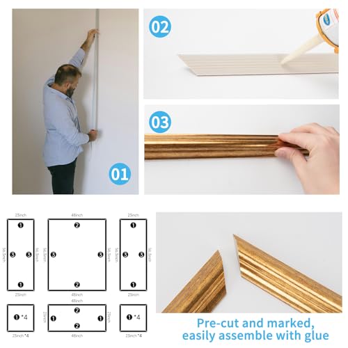 Art3d Pre-Cut Wall Molding Set of 6 pcs, 3 Top 3 Bottom, Antique Gold - color: Antique Gold: Style 1