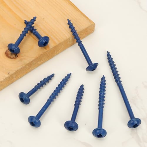 100Pcs Pocket Hole Screws, #8 x 1 Anti-Rust Blue Coated Exterior Wood Screws, Coarse Thread Washer Head Square Drive, 50MM Drive Bit Included - size: #8 x 1"