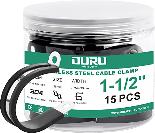 OURU 1-1/2 Inch Cable Clamps, Rubber Coated Insulated Clamps, 15pcs, 38mm - size: 15pcs - 1-1/2"