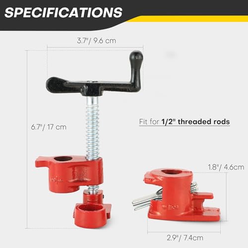 6 Pack 1/2" Wood Gluing Pipe Clamp Set, Pipe Clamps for Woodworking - style: 6 Pack, 1/2"