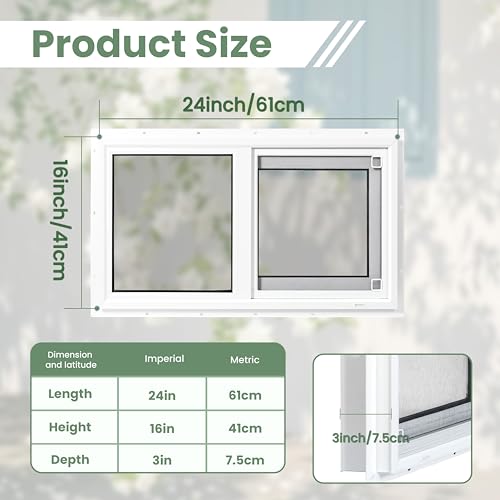 Vinyl Basement Window, Bathroom Sliding Window 24" x 16" White | Double Pane Insulated Tempered Glass and Fiberglass Screen for Basement, Bathroom, Shed - size: 24x16 IN