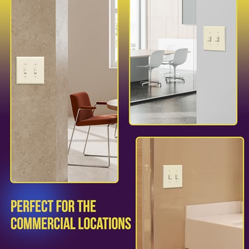 ENERLITES Mid-Size Double Toggle Light Switch Cover Plate, Light Almond - color: Light Almond, size: Mid-Size