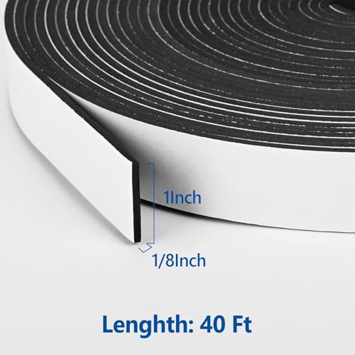 Kikerike Self Adhesive Foam Tape Weatherstrip 1In x 1/8In x 40Ft High Density Foam Insulation Strips Seal Weather Stripping with Strong Adhesive for Door and Window Sound Isolation Soundproofing - size: 1in x 1/8in x 40Ft