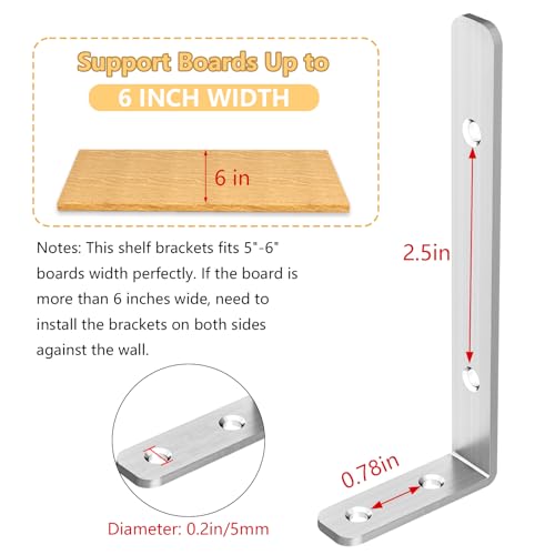 LSK 6PCS L Bracket, L 5"×H 2" Shelf Support Bracket, Max Load :42lb, Silver - color: Silver, size: 5x2 inch (light duty)