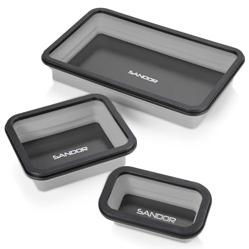 Collapsible Magnetic Parts Tray Set -3 Different Size Tool Trays Light Grey - color: Light Grey