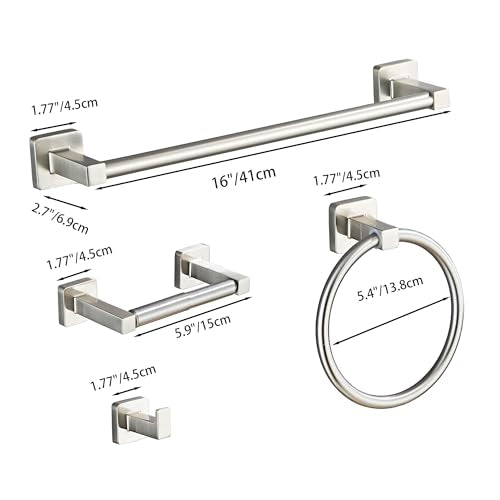Brushed Nickel Bathroom Hardware Set 4 Pieces,Towel Bar Set Stainless Steel Wall Mounted, Includes 16In Hand Towel Bar, Towel Ring, Robe Towel Hooks,Toilet Paper Holder, Bathroom Towel Rack Set… - color: Brushed Nickel-4pcs, size: 16Inch