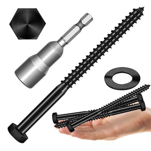 (4Sets) 1/2" x 6" Hex Head Lag Bolts, Heavy Duty Lag Screws with Washers, 304 Stainless Steel Bolts 18-8, Lag Screws Wood Screws, Fully Thread Black Oxide, 1/2 Bolt by Mywish - size: 1/2 x 6" (4 set)