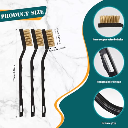 12 Pcs Mini Brass Brush Set, Brass Scratch Brush with Curved Handle - style: Brass