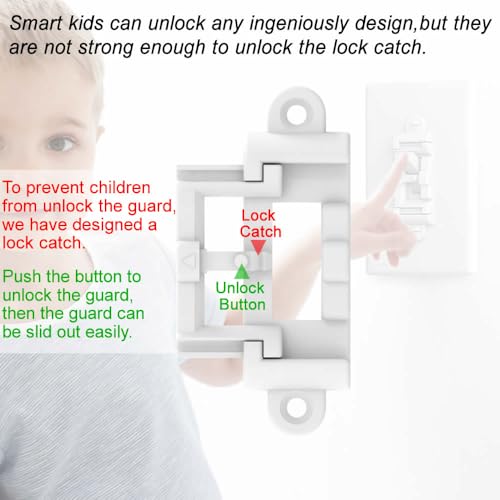 Light Switch Guard 4PK, Child Proof Toggle Cover, Keeps Lights ON/Off - color: White