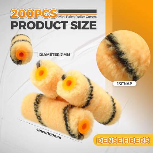 Leumoi 200 Pcs 4 Inch Mini Paint Roller Cover, Yellow Base, Black - color: Yellow Base, Black