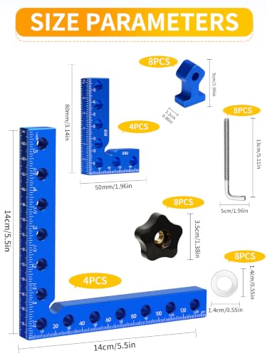 8PCS 90° Corner Clamps for Woodworking, Aluminum Right Angle Kit - size: BLUE 8pcs