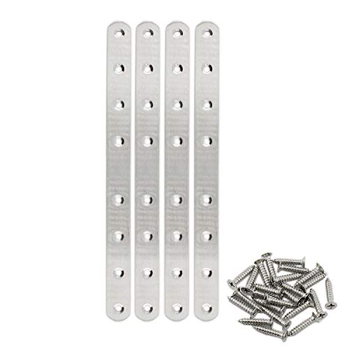 4 Pack Flat Mending Plate for Wood,ULIFESTAR Stainless Steel Straight Brackets 300mm / 12" Length 8 Screw Hole Flat Repair Fixing Wood Brace Joining Plates Connector with Fixing Screws - size: ['300x25x4mm']