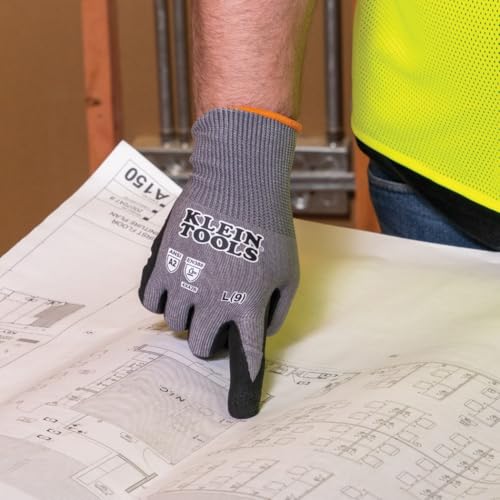 KLEIN TOOLS 60583 Work Gloves, Knit Dipped Cut Resistant ANSI A2 Nitrile Coated Gloves, HPPE Fabric, Touchscreen Capable, Small, 2-Pair - size: Small