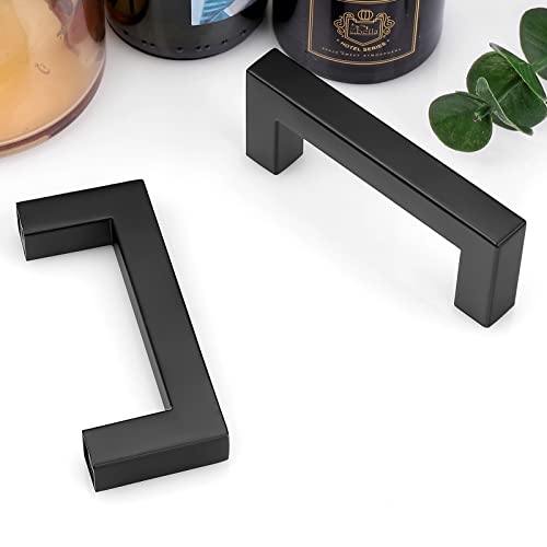 Probrico (10 Pack Matte Black Cabinet Pulls 3 Inch Hole Center Kitchen Cabinet Hardware Square Cabinet Pulls Stainless Steel Modern Drawer Handles - color: Black, size: hole center 3"