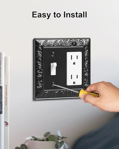 2-Pack Paisley Pattern Combo Toggle/Decorator Light Switch Cover Plate | Decorative Wall Outlet Cover Plate, Electrical Outlet Covers, Metal Wall Switch Plates and Outlet Covers, Matte Black - color: Black, size: 1 Toggle/1 Decorator 2PK