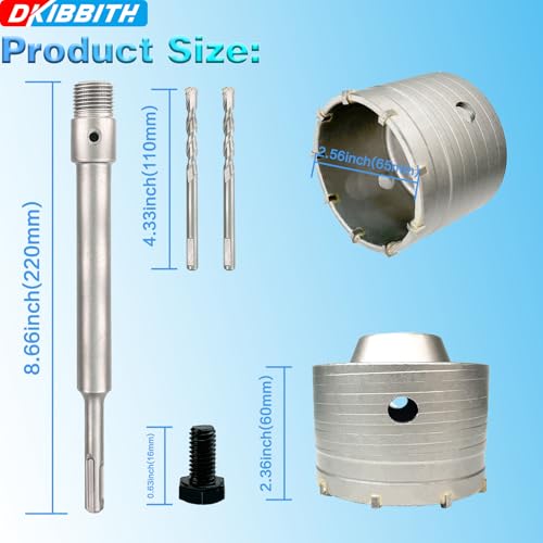 2-1/2" Concrete Hole Saw, Tungsten Steel Core Bit for Cinder Block, Brick, Rock, Plank Walls for Pipes or mini Split Lines, with SDS Plus Shank and 2 Center Positioning Drill Bits. - size: 2-1/2"