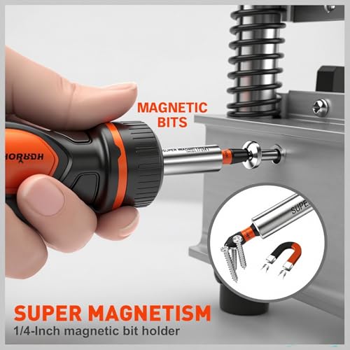 HORUSDY Magnetic Portable Screwdriver Bit Set: 8-in-1 Ratcheting Screw Driver Includes 1/4”Bit Driver Holder, 7 Screwdriver Bits with Phillips, Slotted, Square, Hex, for Garage & Daily Repair - style: 8-in-1 Ratcheting Screw Driver Set