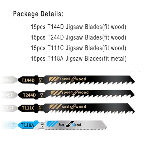 60Pcs Jigsaw Blades Set, Contractor Assorted T Shank Jig Saw Blades