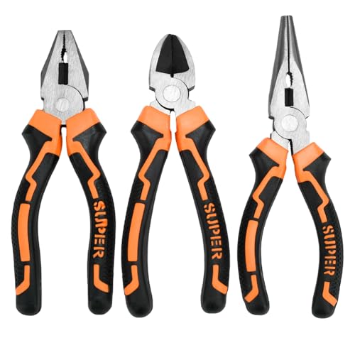 3-Piece 6 Inch Pliers Set | Needle Nose, Diagonal Cutting, Slip Joint Pliers, For Plumbing - size: 6 INCH