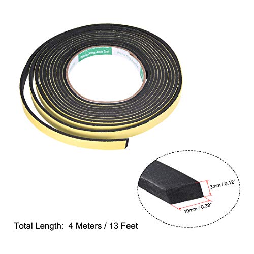 uxcell Sealing Foam Tape 10mm Wide 3mm Thick 4m/13ft Long, Self Adhesive Weather Strip for Window Door Insulation, Pack of 2 - size: 10mmx3mmx4m