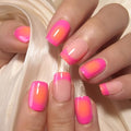 CurvLife Medium Square Chrome Press On Nails, Neon Hot Pink, Soft Gel - color: French nails