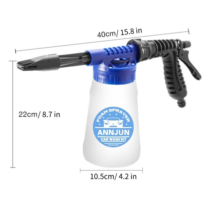 Car Wash Foam Gun Kit – Heavy Duty Spray Foam Gun with Hose Nozzle, Washing Sponge & Absorbent Towel, Adjustable Foam Cannon for Garden Cleaning, Pet Showering